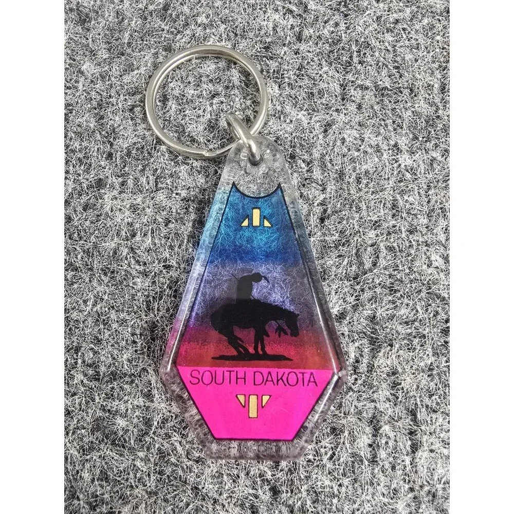 Vintage Keychain South Dakotas Colorful Teardrop Acrylic Horse